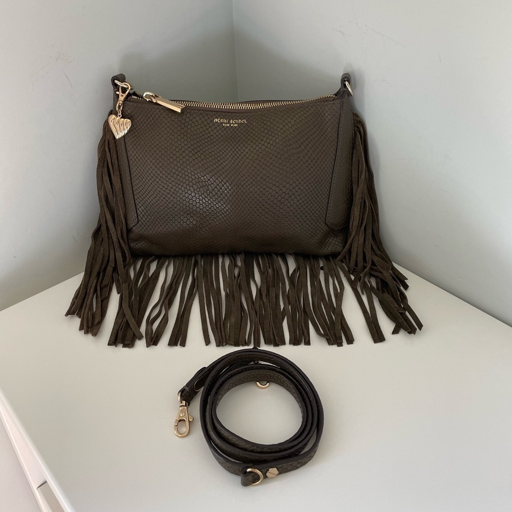 Henri Bendel Fringe Crossbody Bag | Olive Green